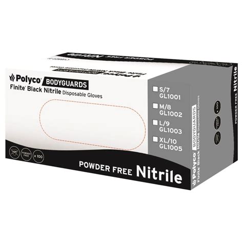 Polyco Gl Finite Black Nitrile Powder Free Disposable Glove Box Of