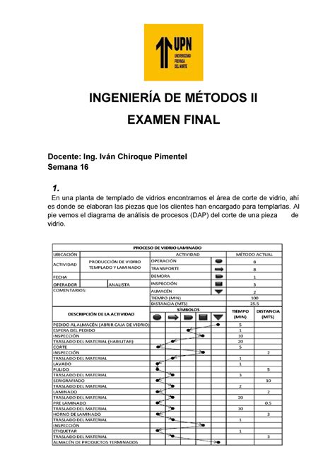 Examen Final metodos INGENIERÍA DE MÉTODOS II EXAMEN FINAL Docente