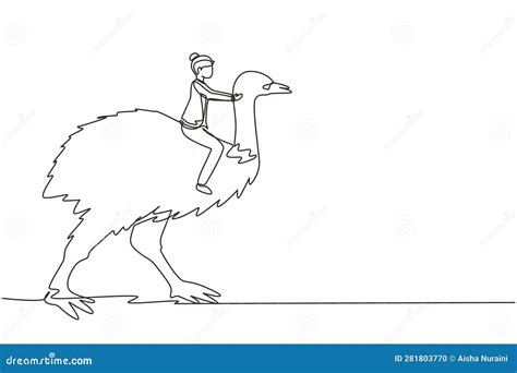 Single One Line Drawing Businesswoman Riding Ostrich Symbol Of Success