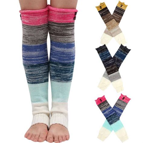 Long Winter Warm Leg Warmers Socks Soft Wool Knitted Over Knee High