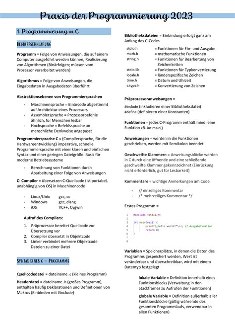 PDP Skript 1 Programmierung In C Begriffserklrung Programm Folge