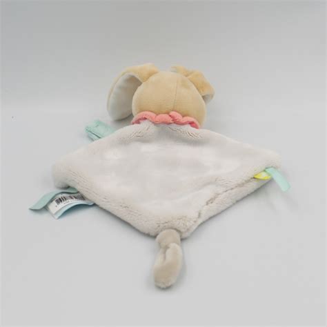 Doudou plat lapin blanc beige rose bleu super tétine BABY NAT