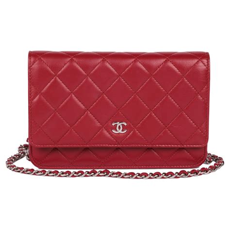 CHANEL Red Quilted Lambskin Leather Wallet On Chain WOC At 1stDibs