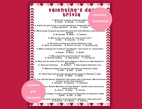 Valentines Day Trivia Game Adult Valentines Day Trivia Game Printable