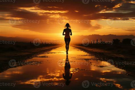 Un Silueta De Un Persona Que Practica Jogging Corriendo A Amanecer