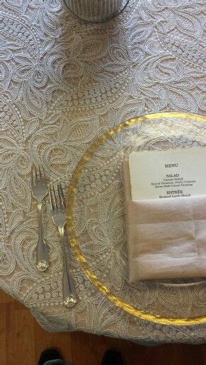 Hammered Glass Charger With Gold Rim Seen With Faux Silk Blush Napkin And Under Cloth Fabulous