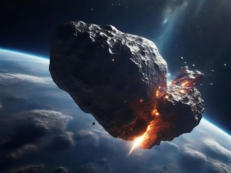 Asteroide Que Se Acerca A La Tierra Meteorito En órbita Antes Del Impacto Foto Premium