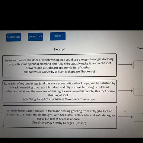 Match The Tone That Best Describes Each Excerpt Brainly