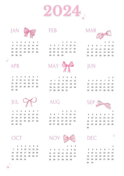 Coquette 2024 Calendar with Pink Bows