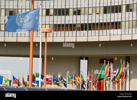 Flags In Front Of The International Conference Centre Uno City Vienna