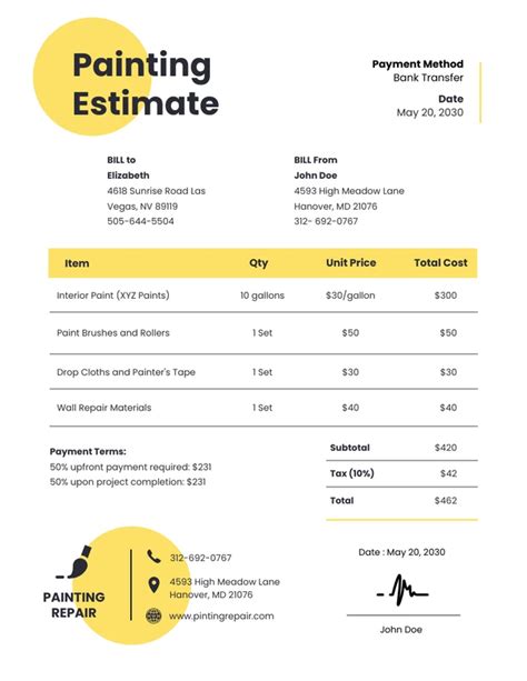 Yellow Minimalist Painting Estimate Template - Venngage