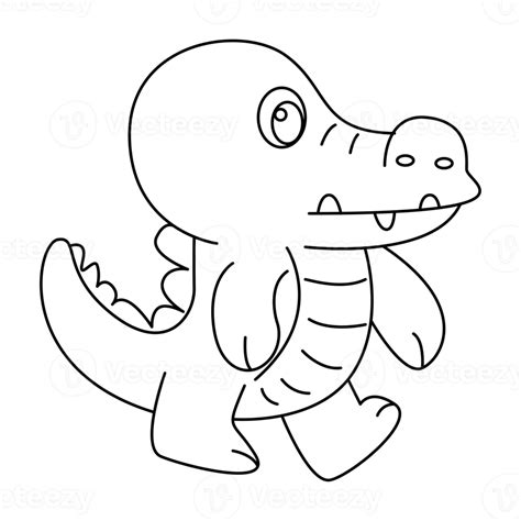 Crocodile Outline Vector Cartoon Design On Transparent Background