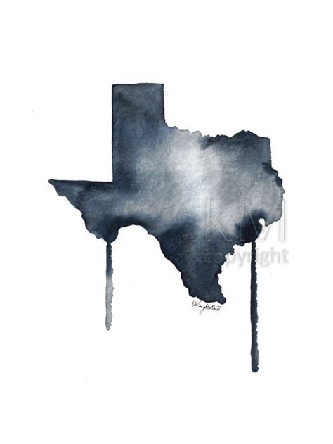 Print Of Original Watercolor Painting Texas State Map Print Etsy