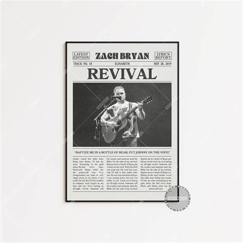 Zach Bryan Retro Newspaper Print, Revival Poster, Revival Lyrics Print