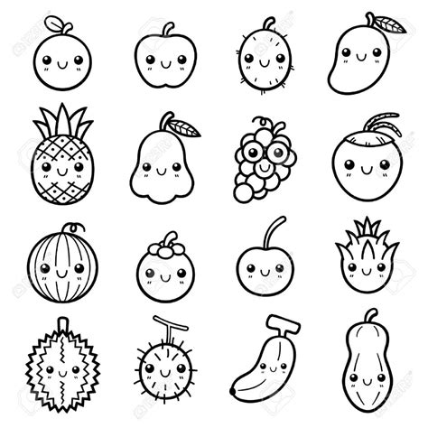 Frutas Y Verduras Kawaii Para Colorear Dibujos Para Colorear