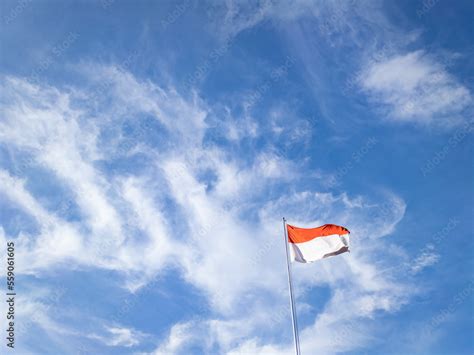 The Merah Putih Flag. View from below. Indonesian flag consist of red ...