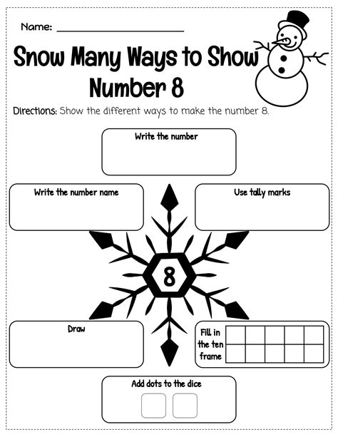 Number 8 Snow Many Ways To Show A Number Worksheet