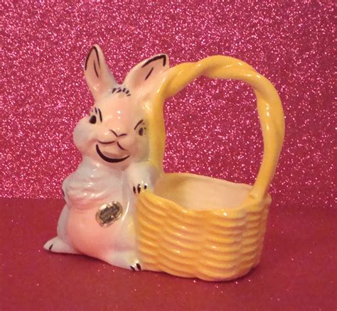 Vintage Ceramic Easter Bunny Rabbit Planter Pastel Pink Etsy