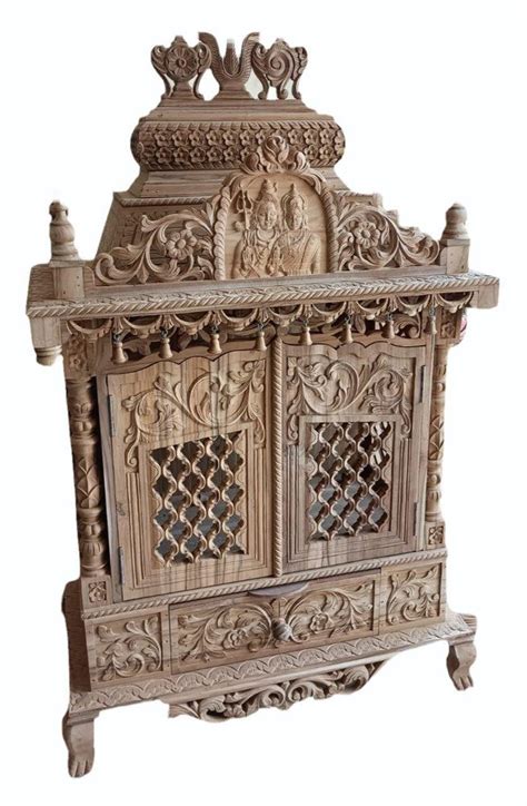 Hand Carved Brown Teak Wood Temple For Worship Size X Feet Lxh