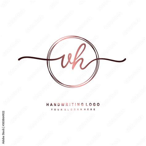 Vh Initial Handwriting Logo Design With Circle Lines Dark Pink