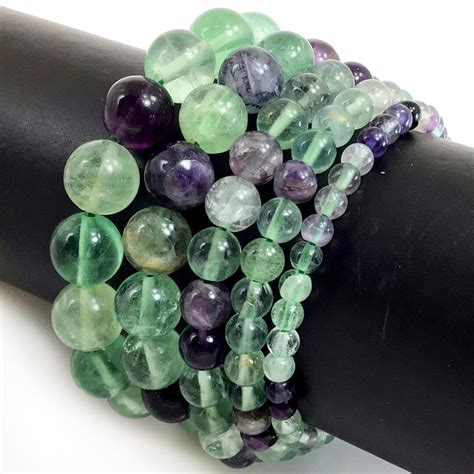 Pulsera de fluorita verde púrpura estiramiento elástico Etsy España