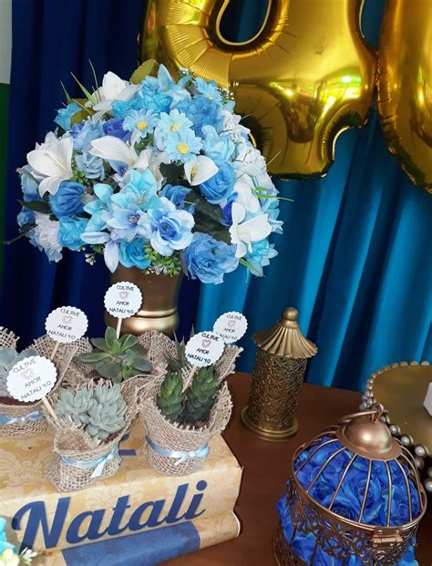 Decoração de 40 anos Azul e Dourado Steffanina Decorações de Festas