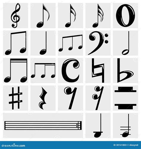 Vector Music Note Icons Set On Gray Stock Vector Illustration Of