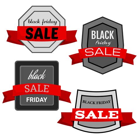 Set Of Four Black Friday Sale Badges With Red Ribbon On A White