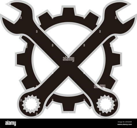 Gear And Wrench Mechanic Service Icon Logo Flat Vector Concept Design