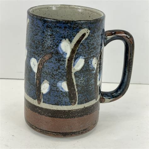 Vintage Otagiri Pussywillow Stoneware Pottery Coffee Mug Blue Gray