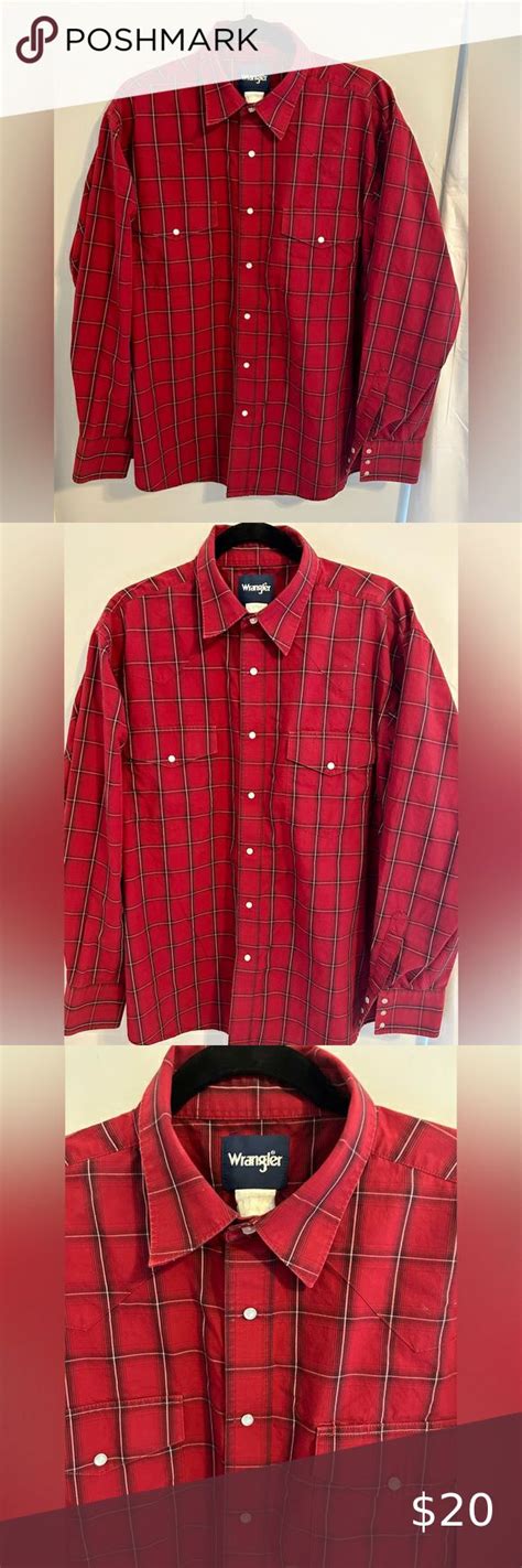 Wrangler Pearl Snap Red Plaid Long Sleeve Button Down Shirt 50” Chest