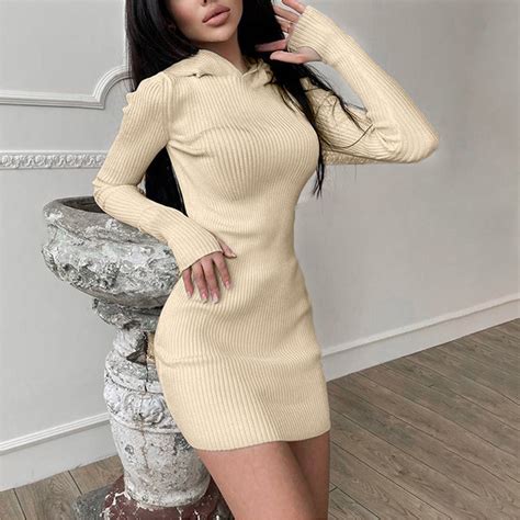 GZWYHT Dresses For Women 2024 Long Sleeve Dress Women Sexy Solid Long