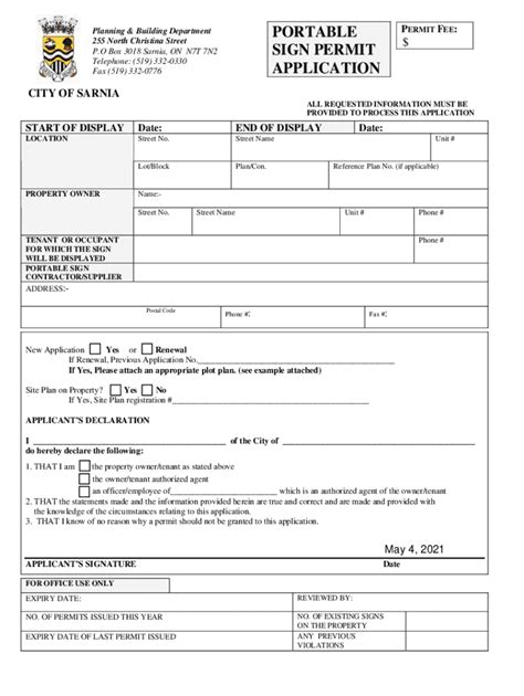 Fillable Online Application For Portable Sign Permit Form Fax