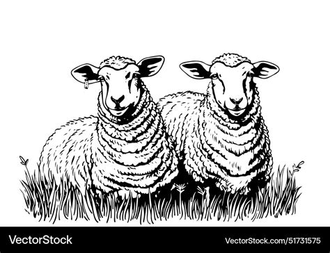 Farm Sheep On Grass Domestic Animal Royalty Free Vector