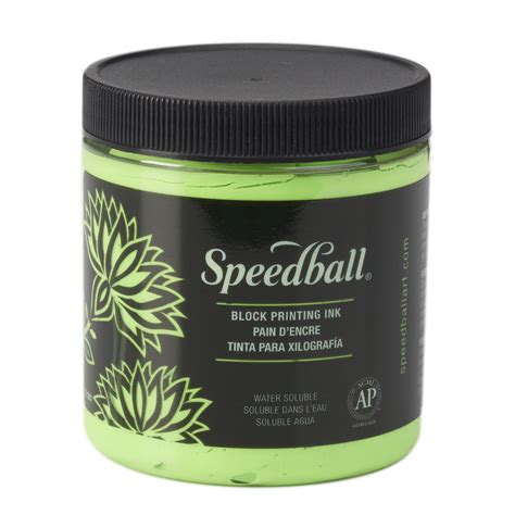 Speedball Block Printing Ink Water Based 8 Oz Jar Fluorescent Lime