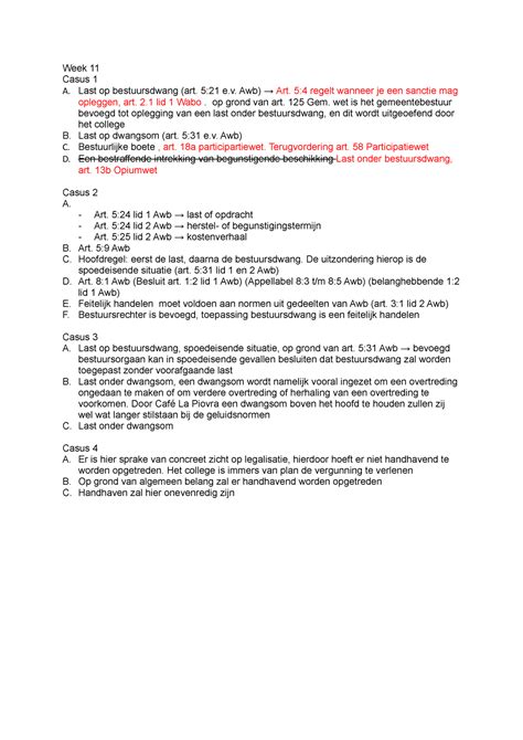 Opdrachten Bestuursrecht Week 11 Voor Leerjaar 1 Week 11 Casus 1 A