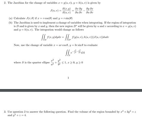 Solved The Jacobian For The Change Of Variables Chegg