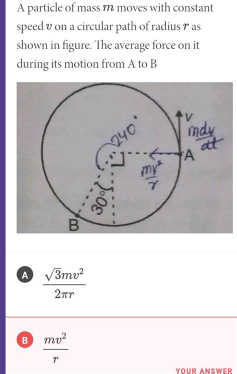 A Particle Of Mass M Moves With Constant Speed V On A Circular Path Of