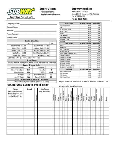 Best Images Of Printable Subway Order Sheet Printable Subway Order