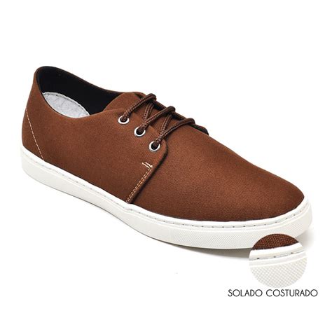 Tenis Casual Basico Liso Mac Point Em Tecido Sola Costurada Marrom