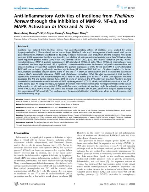 Pdf Anti Inflammatory Activities Of Inotilone From Phellinus Linteus