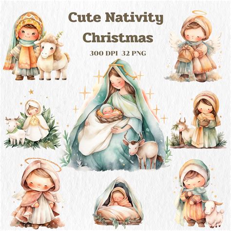 Cute Nativity Christian Christmas Clipart,watercolor Nativity Scene,christian Sublimation ...