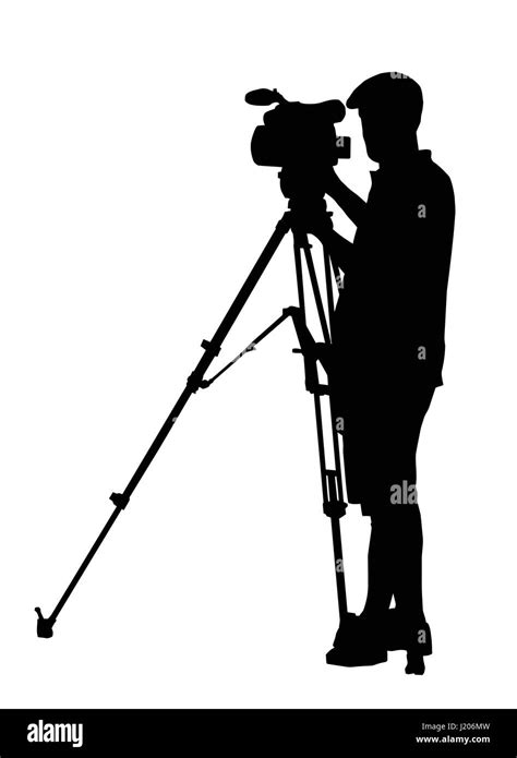 Silhouette Of Movie Cameraman With Camera On Tripod Stand Stock Vector