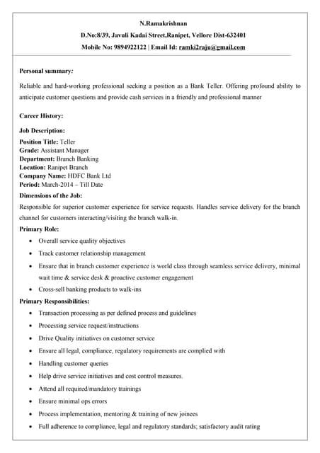 Teller Resume Pdf