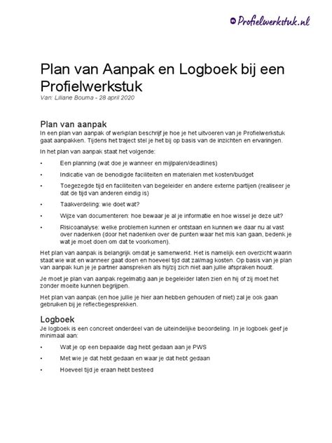 Schrijven Plan Van Aanpak En Logboek Profielwerkstuk Pdf