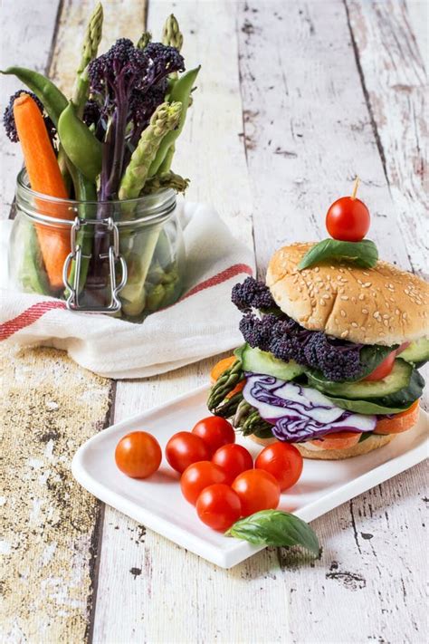 Vegan Burger With Fresh Vegetables Isolated Stock Photo Image Of