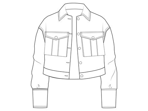 Denim Jacket Technical Flat Drawing Fashion Model Drawing Fashion