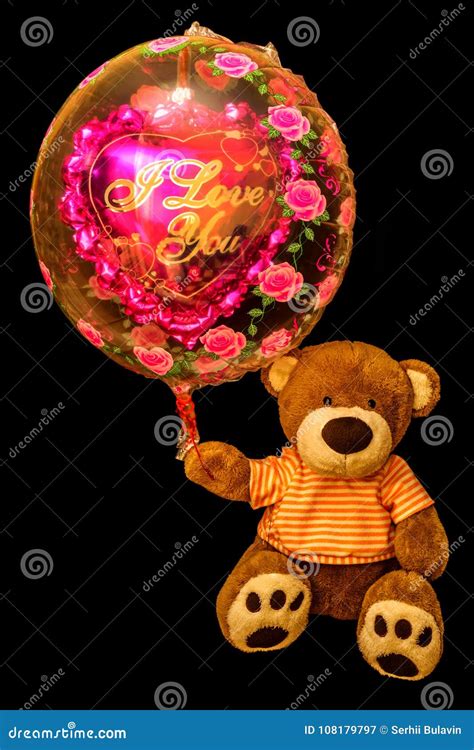 Teddy Bear Holding Red Heart-shaped Balloon. Valentine Bear with Stock Image - Image of ...