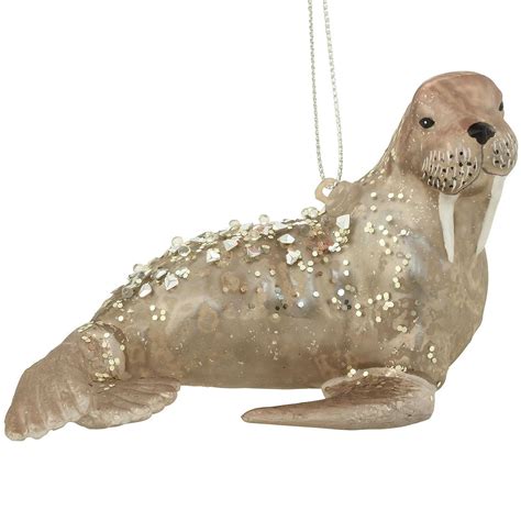 Walrus Grey With Silver Glitter Glass Ornament