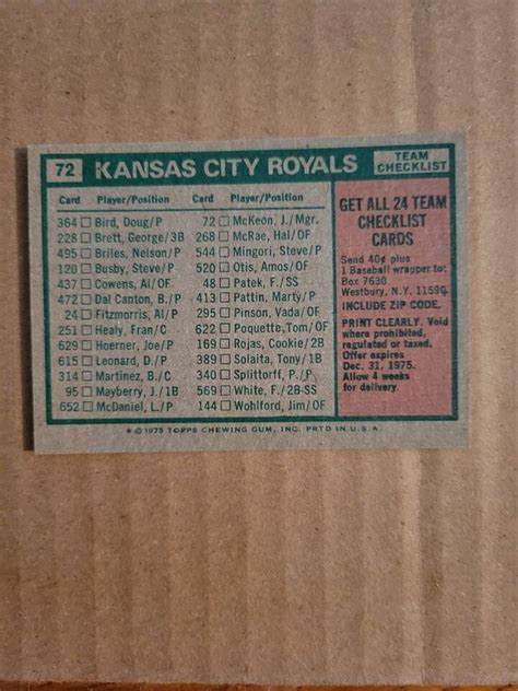 Topps Kansas City Royals Team Card No Ebay